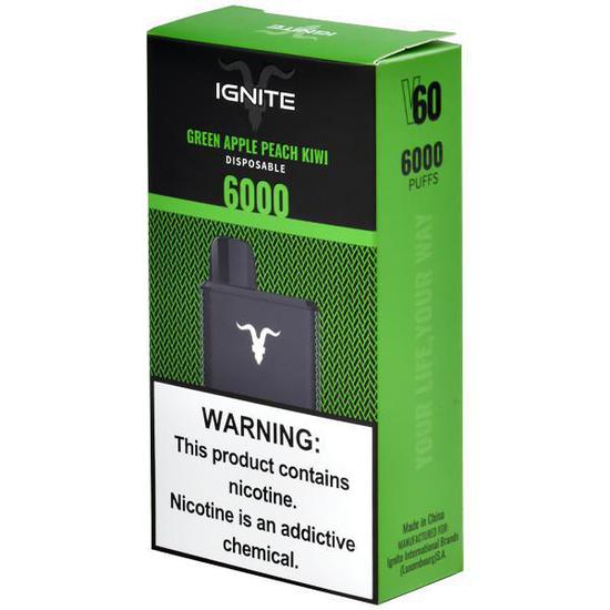 IGNITE V60 Descartável Green Apple Peach Kiwi - 6000 Puffs